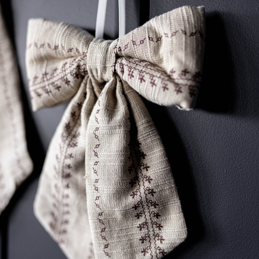 Folk Beige Stripe Embroidery Bow