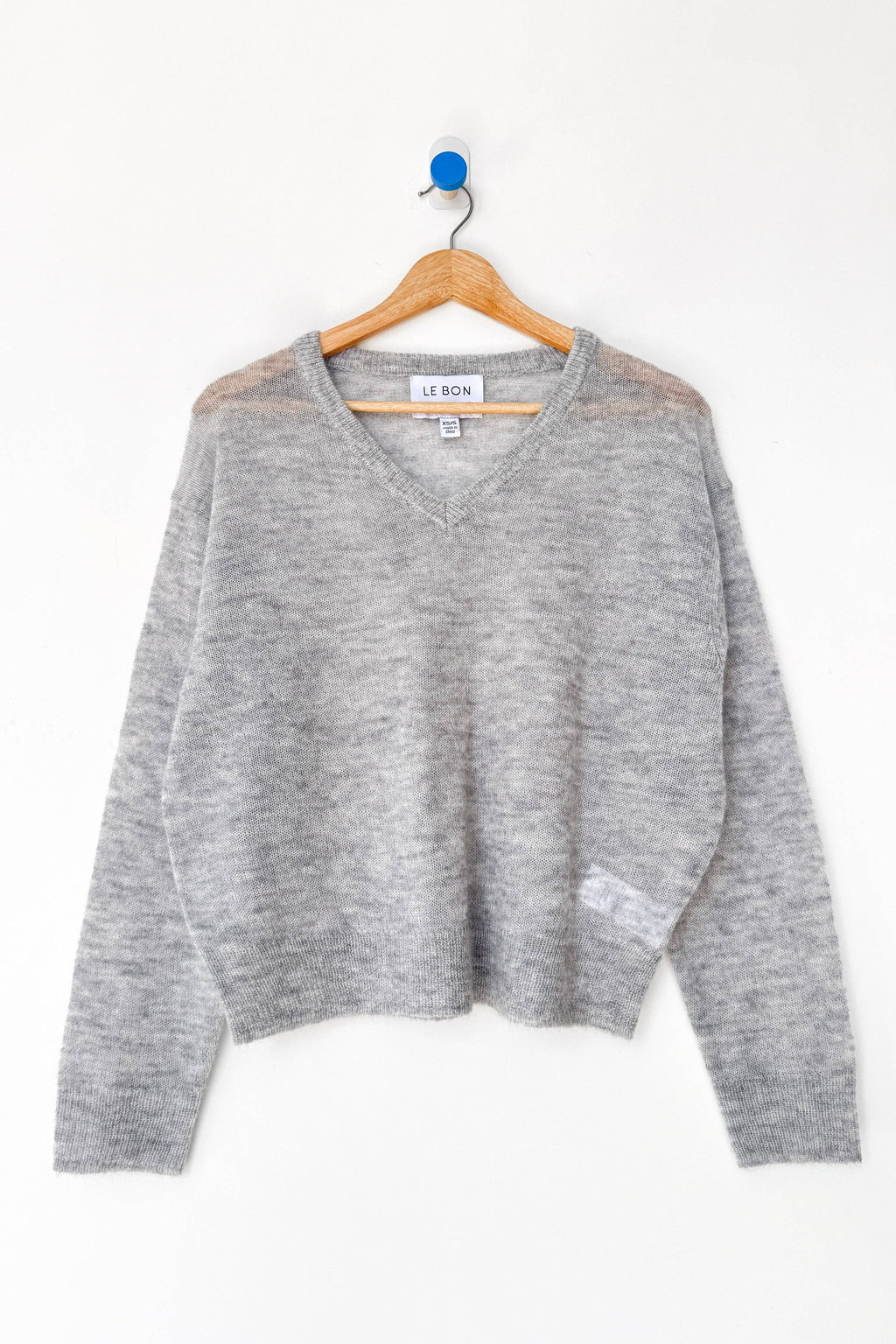 Matthew V-Neck Mohair Sweater, Icy Grey