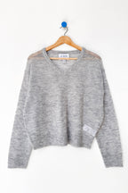 Matthew V-Neck Mohair Sweater, Icy Grey