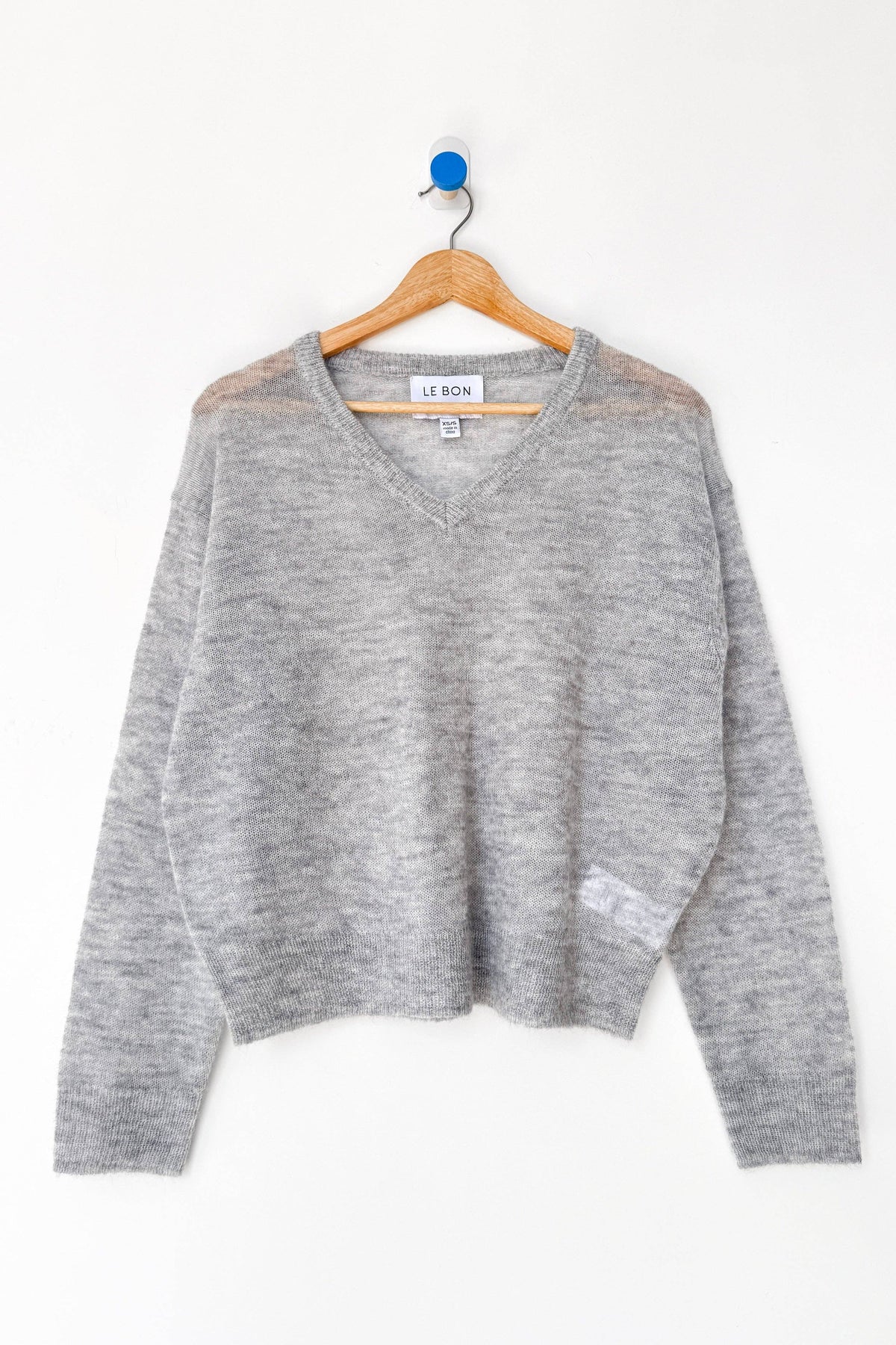 Matthew V-Neck Mohair Sweater, Icy Grey