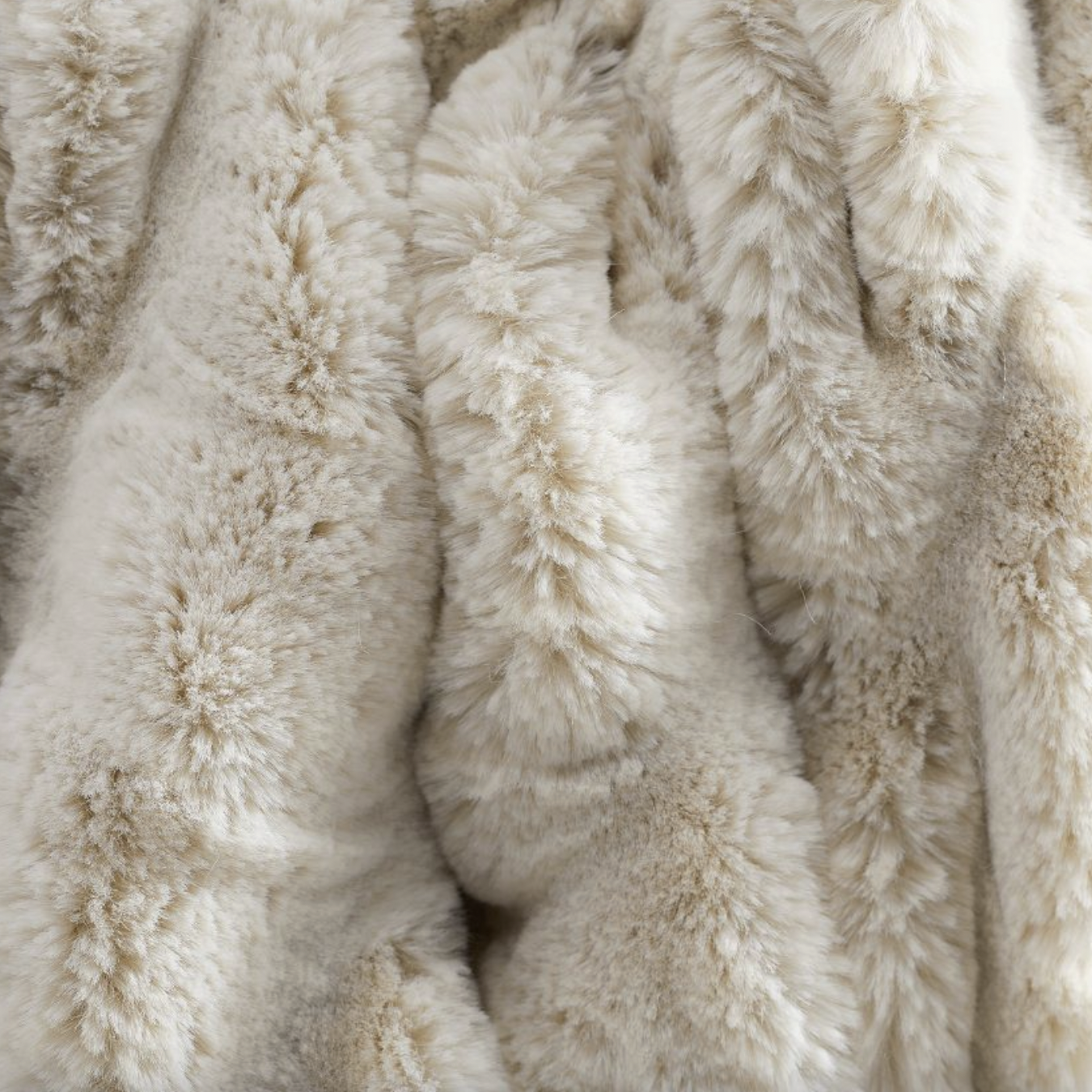 Ruched Faux Fur Throw- Ecru Beige