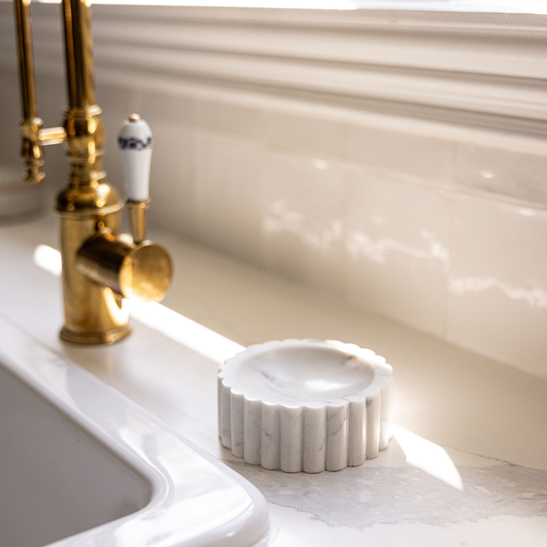 White Marble Fluted Soap Dish
