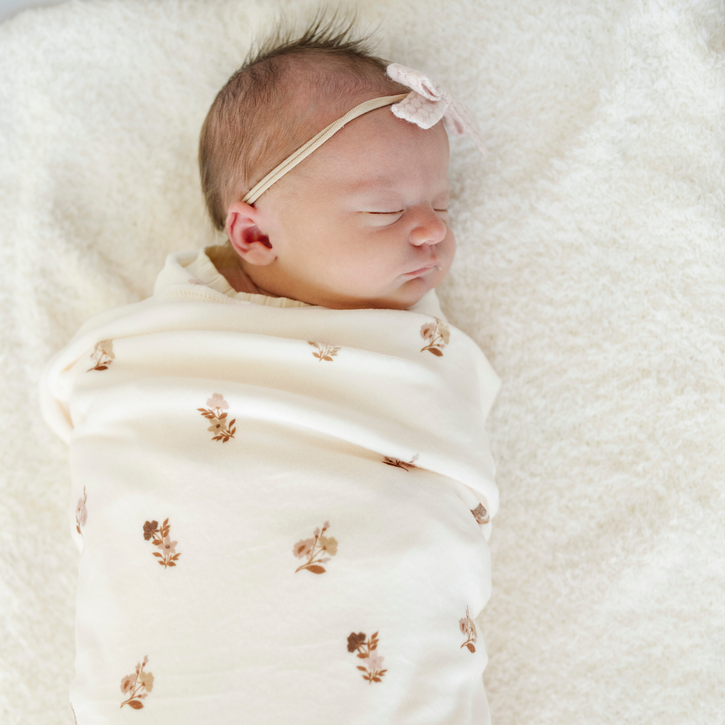 Minky Stretch Luxe Swaddle Blanket / Mushroom Print