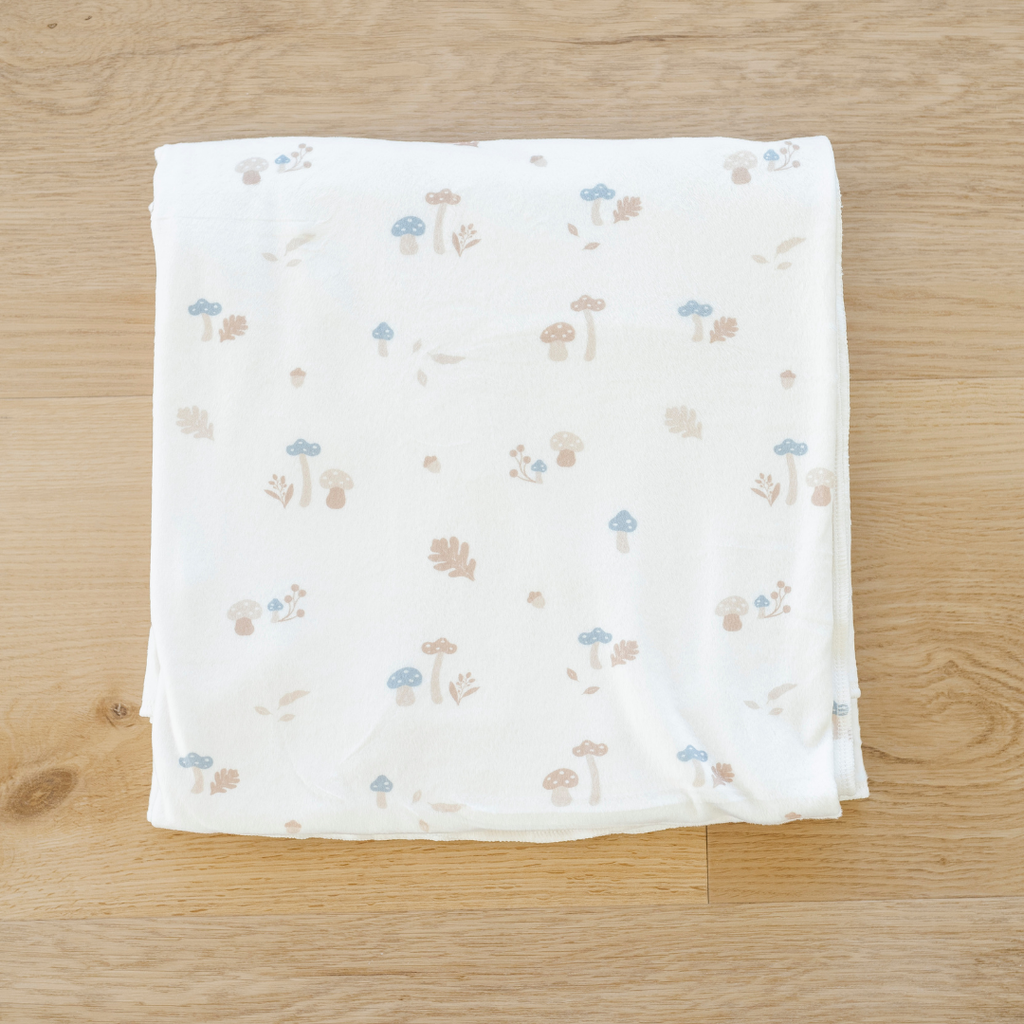 Minky Stretch Luxe Swaddle Blanket / Mushroom Print
