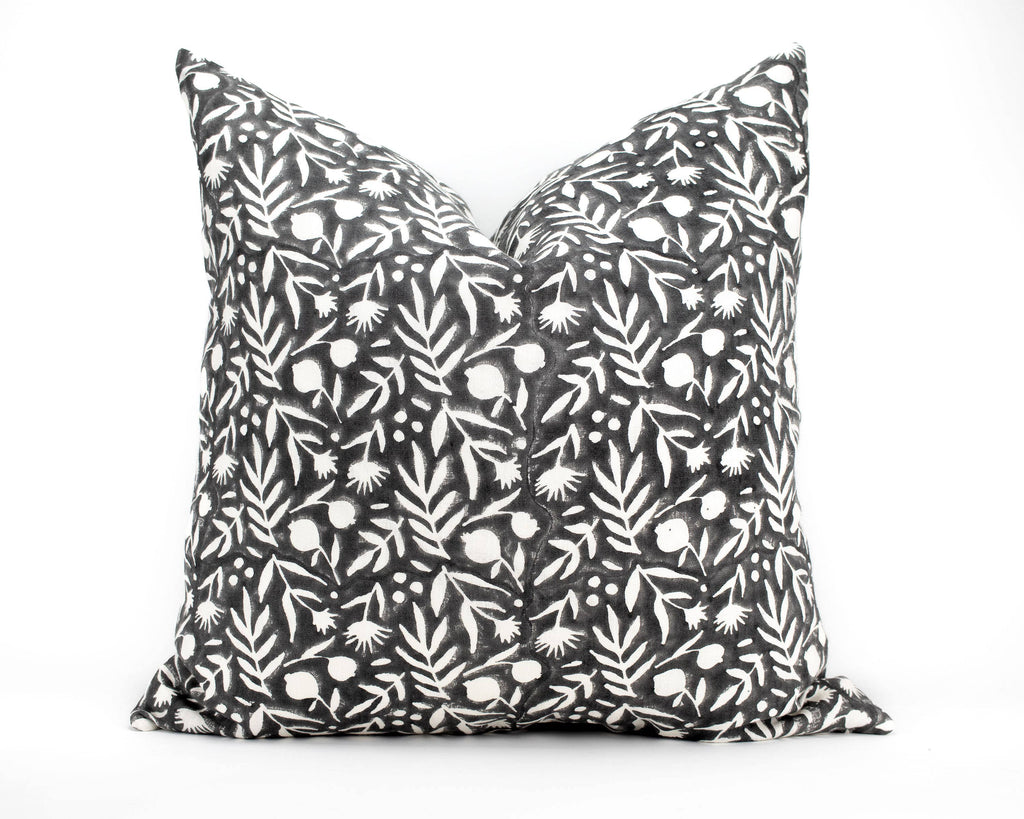 Aja Floral Block Print Faded Black Pillow Cover