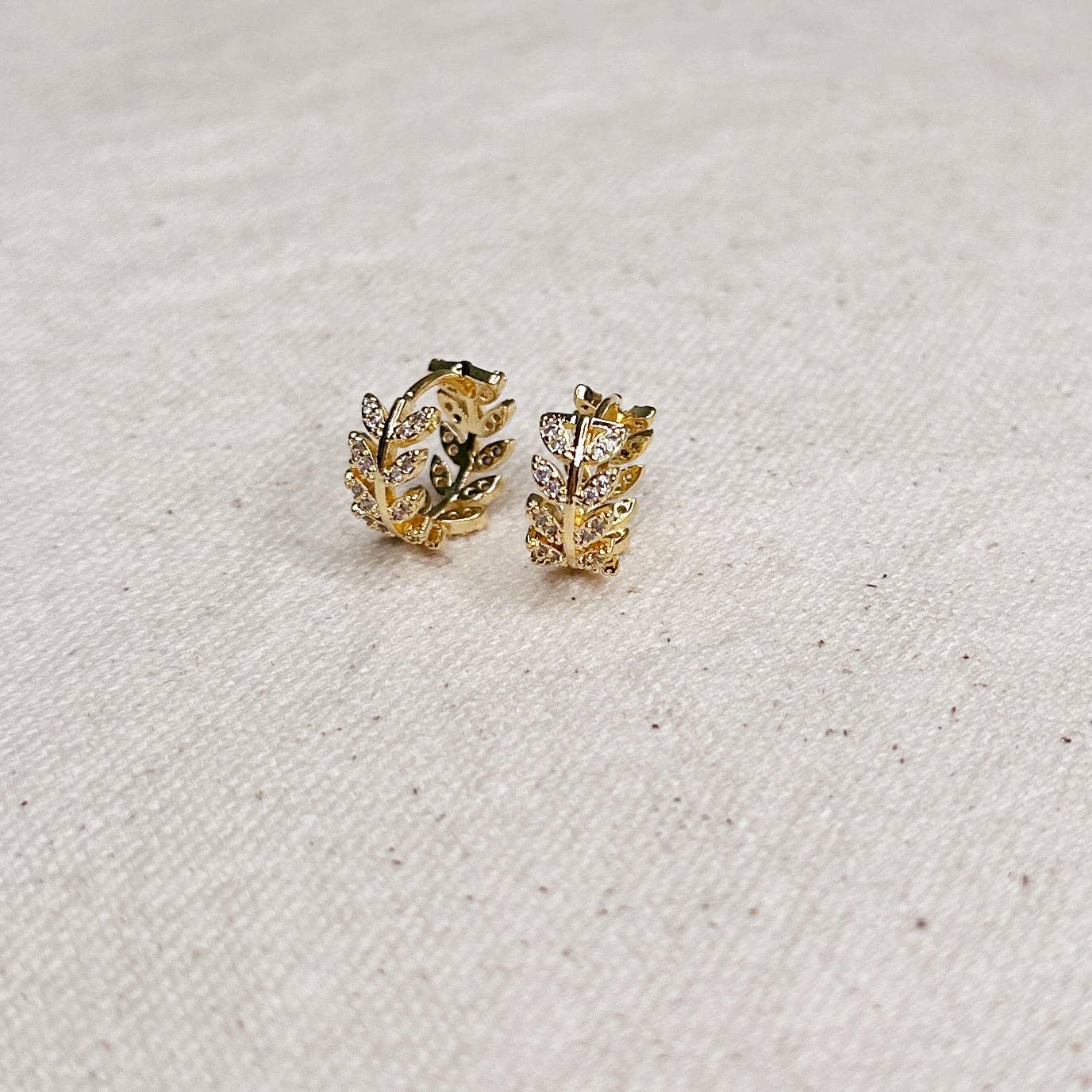 CZ Leaf Clicker Hoop Earrings