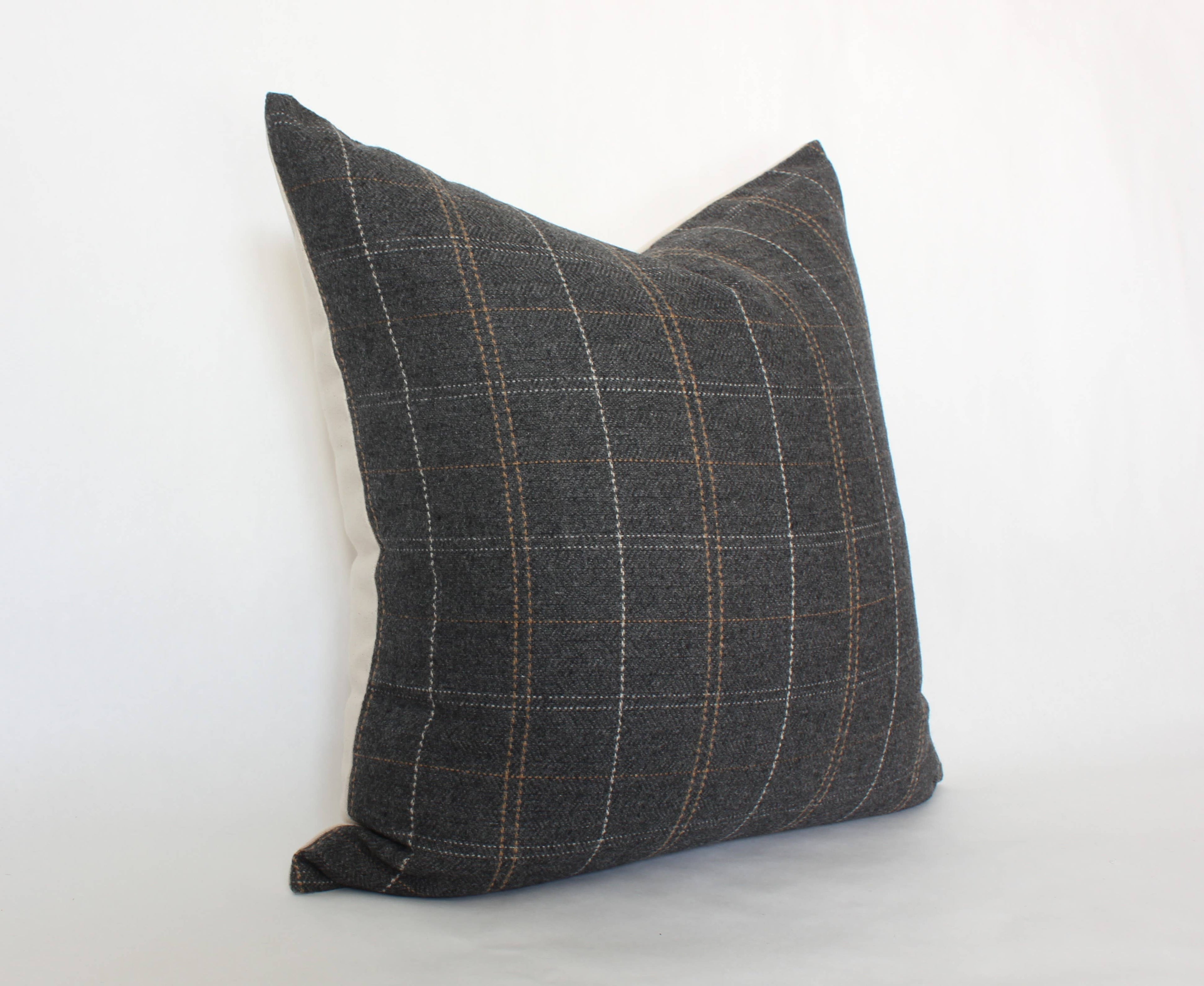 Dark Gray Wool Plaid Pillow Cover