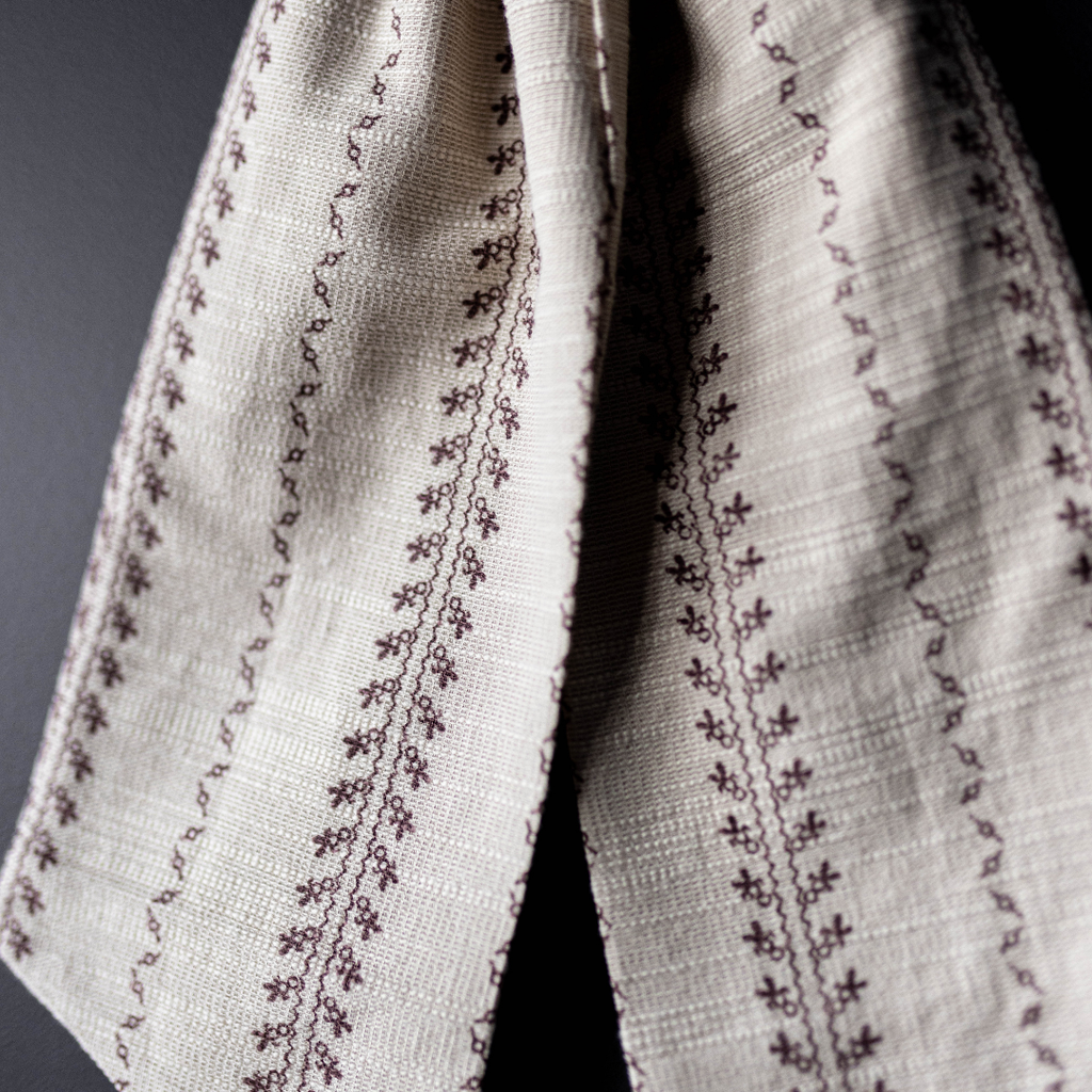 Folk Beige Stripe Embroidery Bow