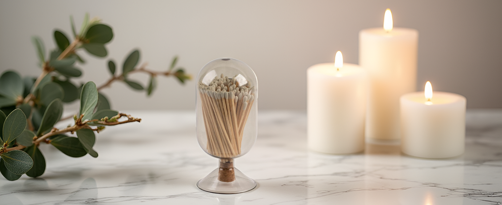 Smoke Glass Match Cloche - With White Matches