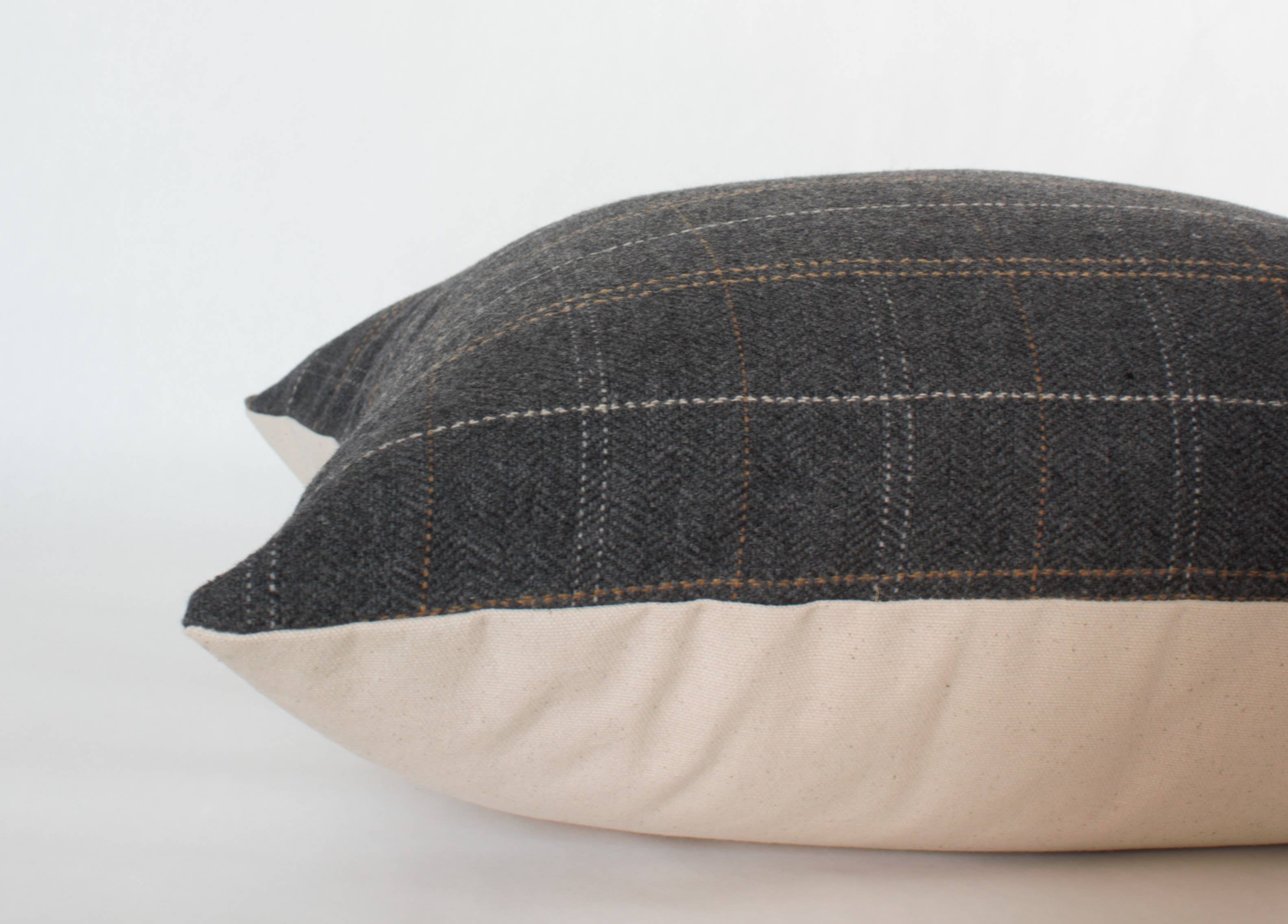 Dark Gray Wool Plaid Pillow Cover