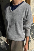 Matthew V-Neck Mohair Sweater, Icy Grey