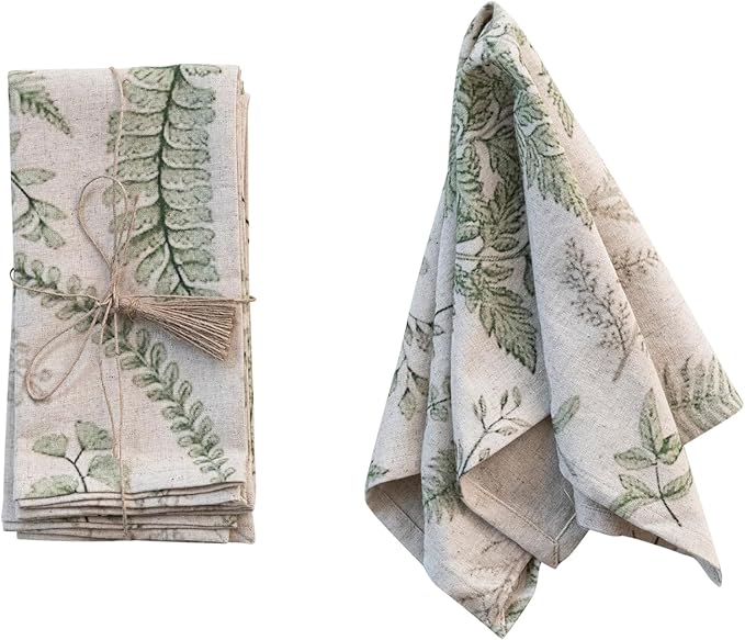 Cotton linen botanical print napkin set