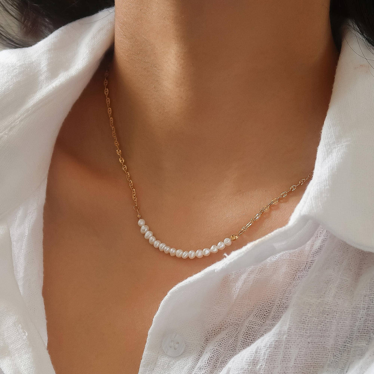 Margaux 18K Gold Non-Tarnish Freshwater Pearl Chain Necklace