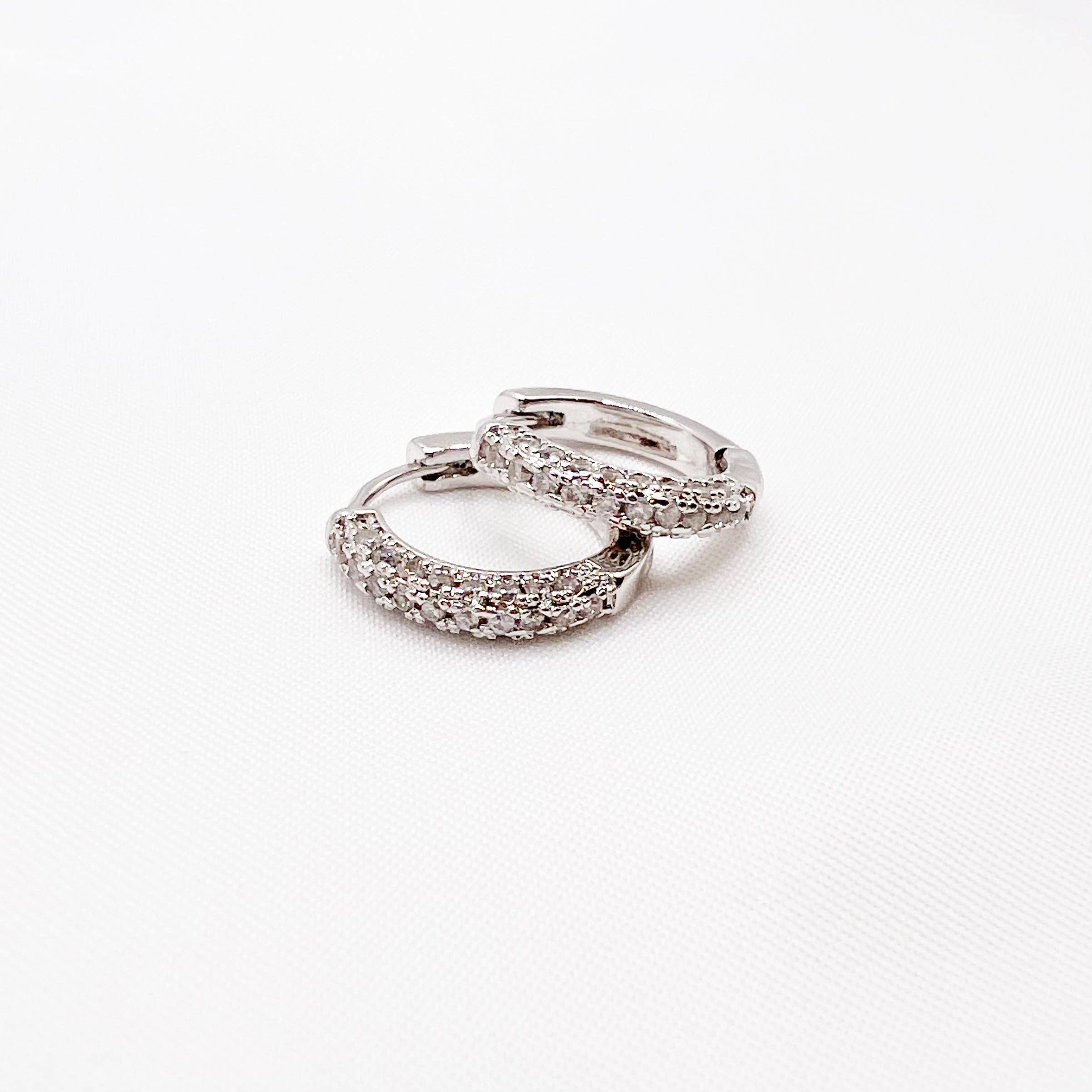 Glisten Pave White Gold Filled Huggie Hoops Earrings