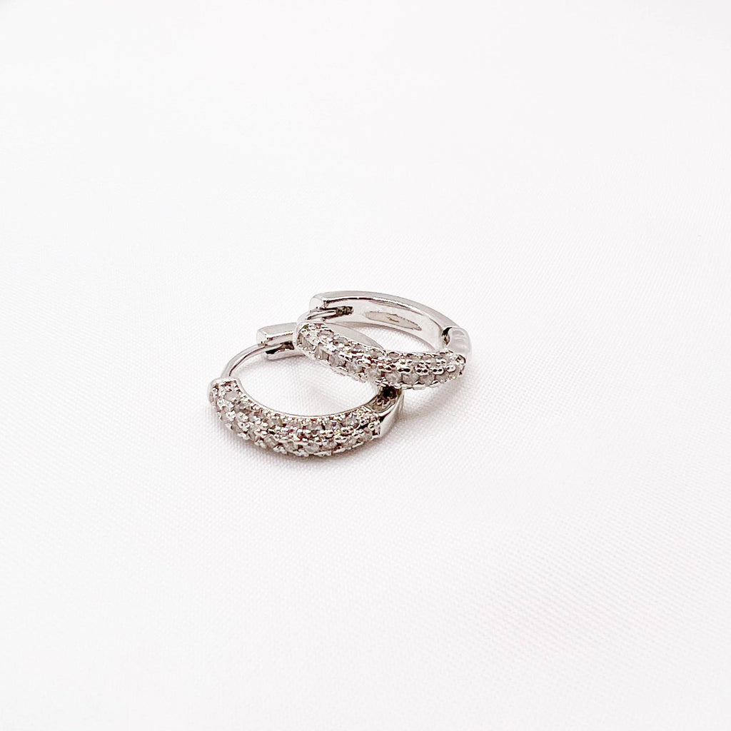 Glisten Pave White Gold Filled Huggie Hoops Earrings