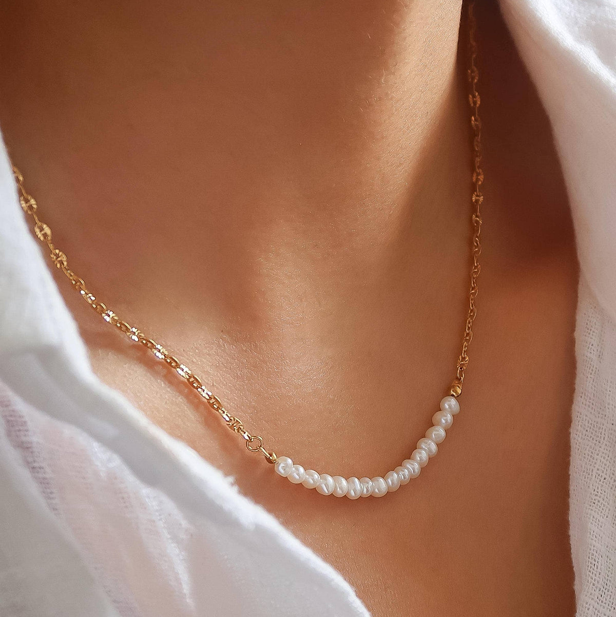 Margaux 18K Gold Non-Tarnish Freshwater Pearl Chain Necklace