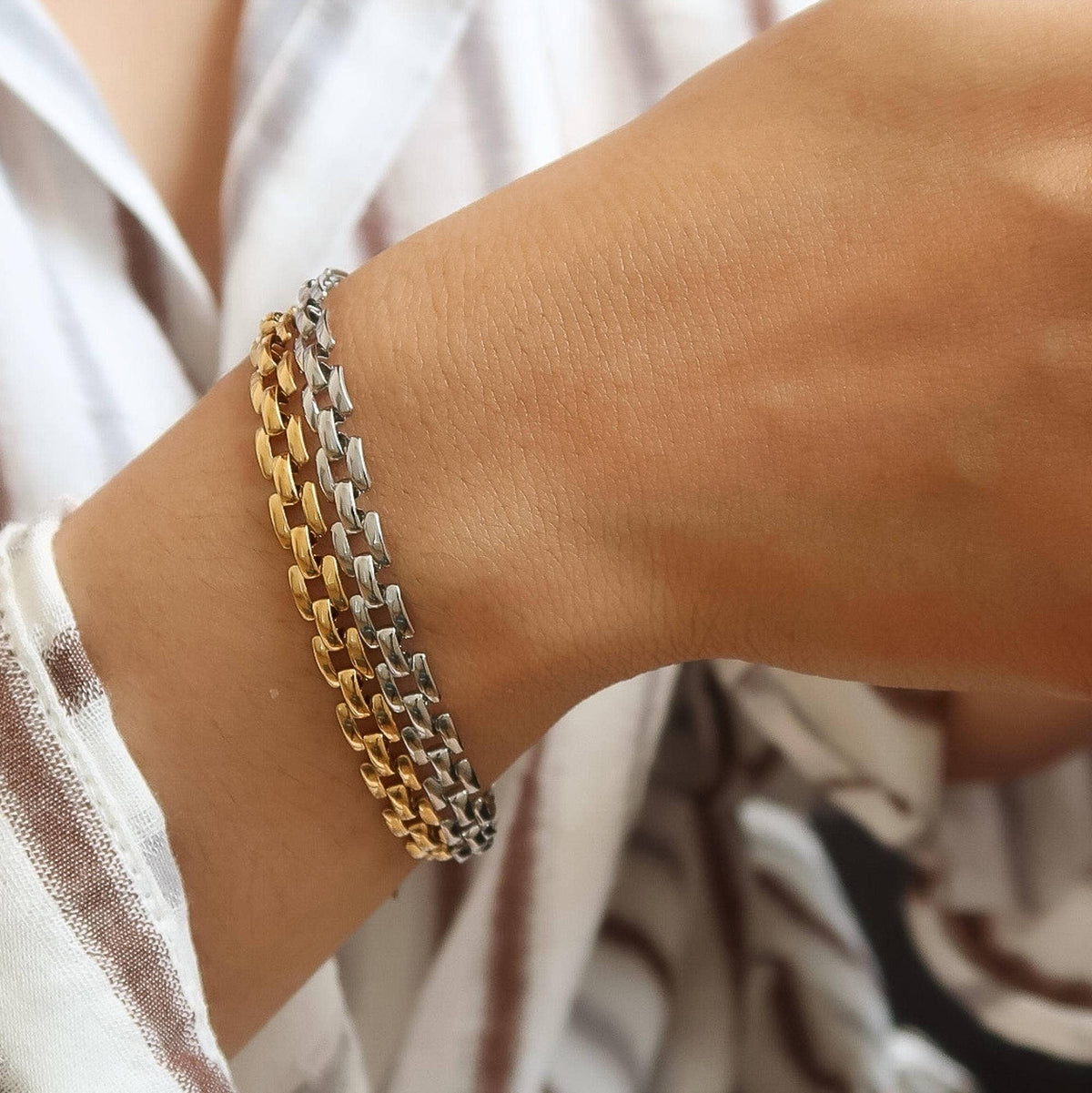 Forte 18K Gold Non-Tarnish Flat Chain Bracelet
