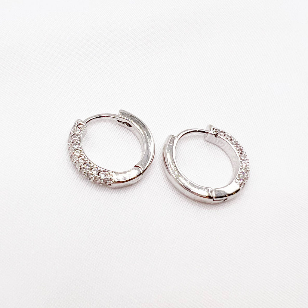Glisten Pave White Gold Filled Huggie Hoops Earrings