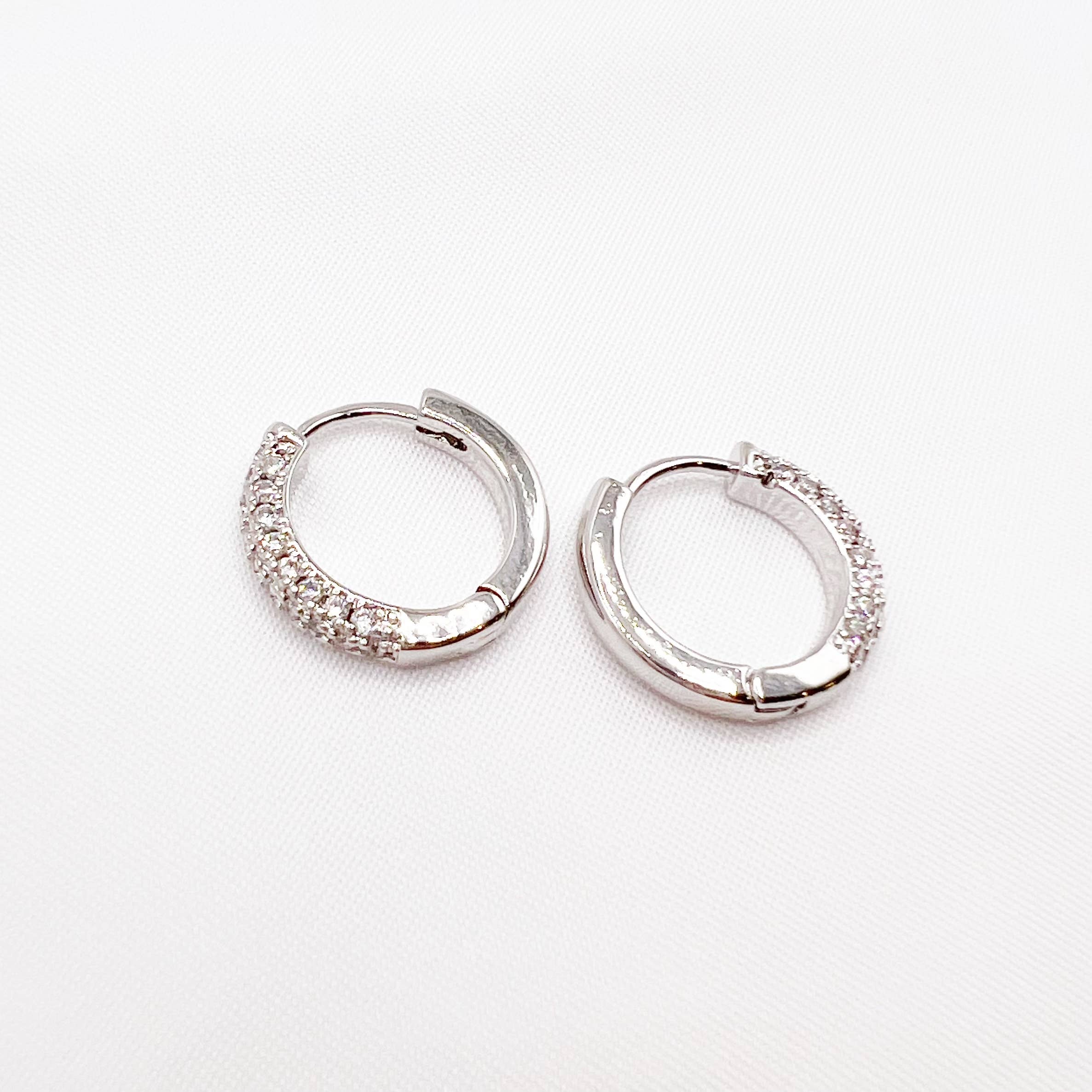 Glisten Pave White Gold Filled Huggie Hoops Earrings
