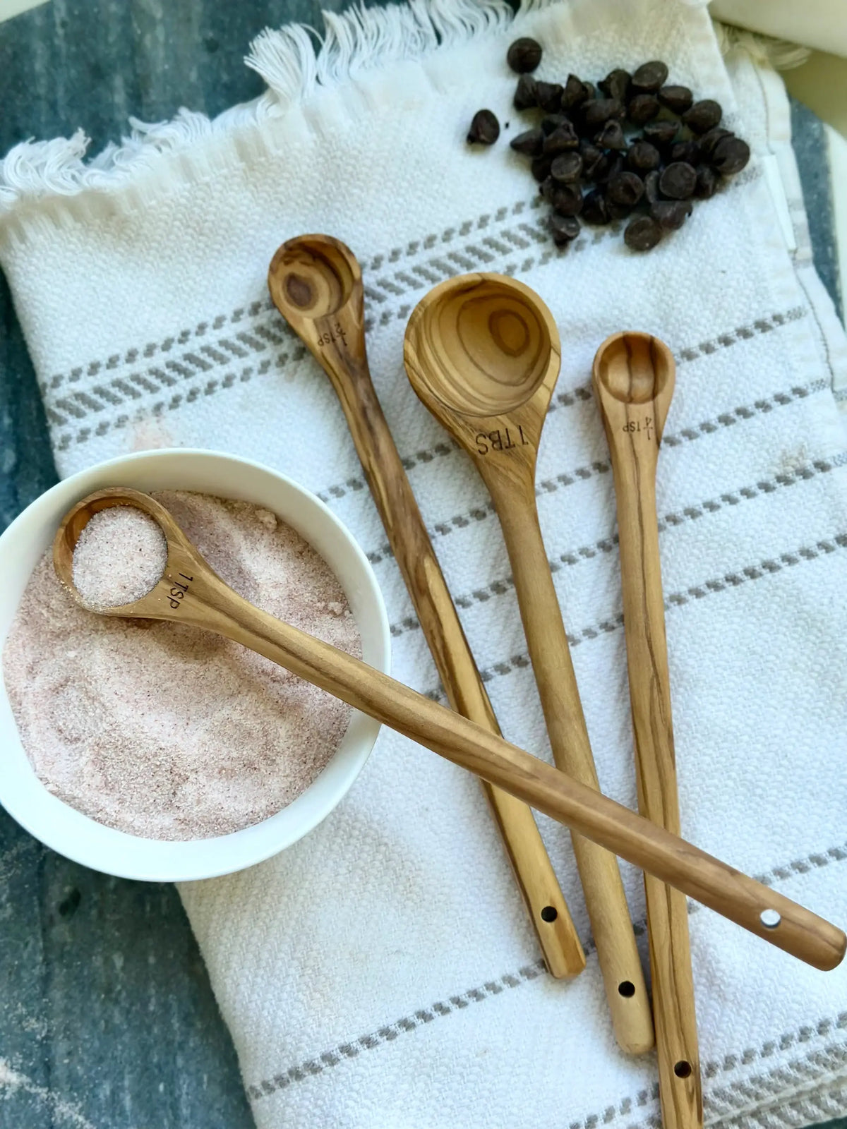 Handcrafted Measuring Spoons Set, Olive Wood