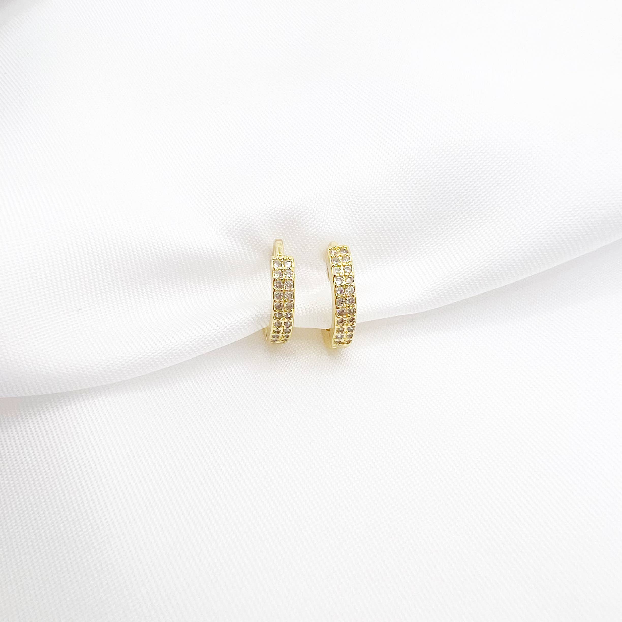 Sparkle Pave Huggie Hoops Earrings Gold Filled