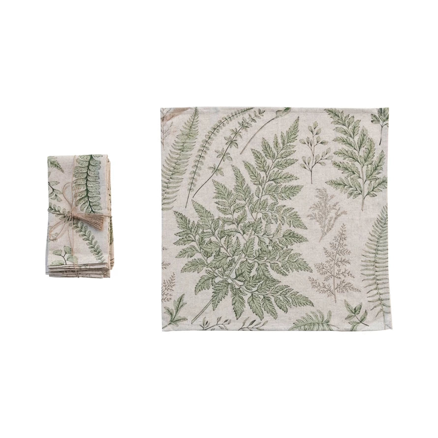 Cotton linen botanical print napkin set