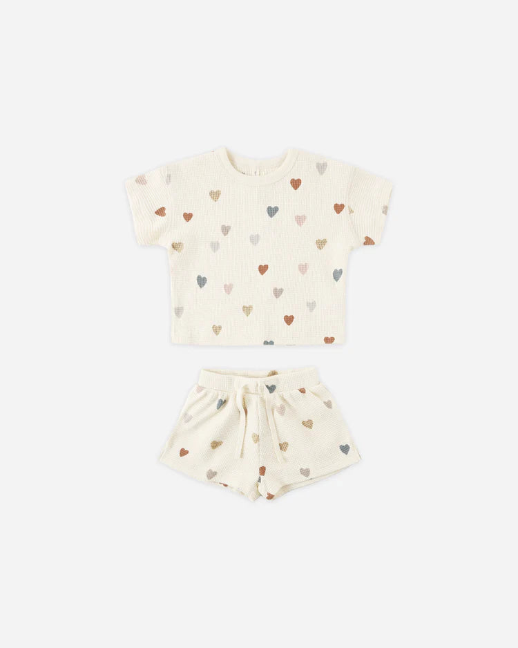 Waffle Tee + Short Set | Confetti Hearts