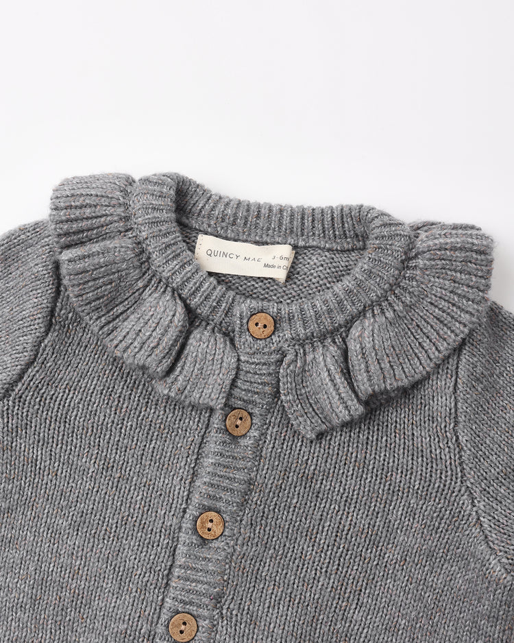 Ruffle Collar Cardigan | Heathered Slate