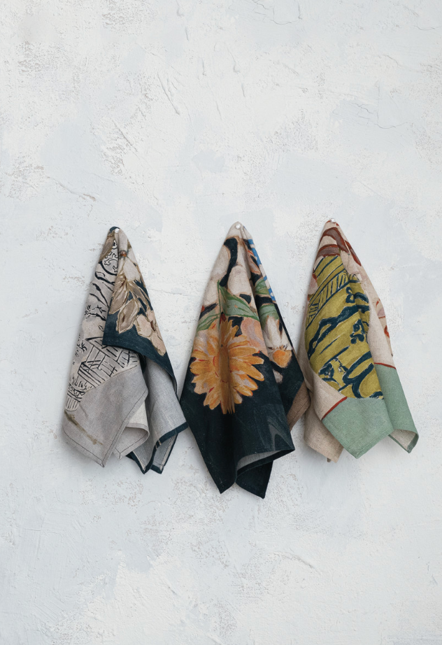 Cotton & Linen Tea Towel w Flowers