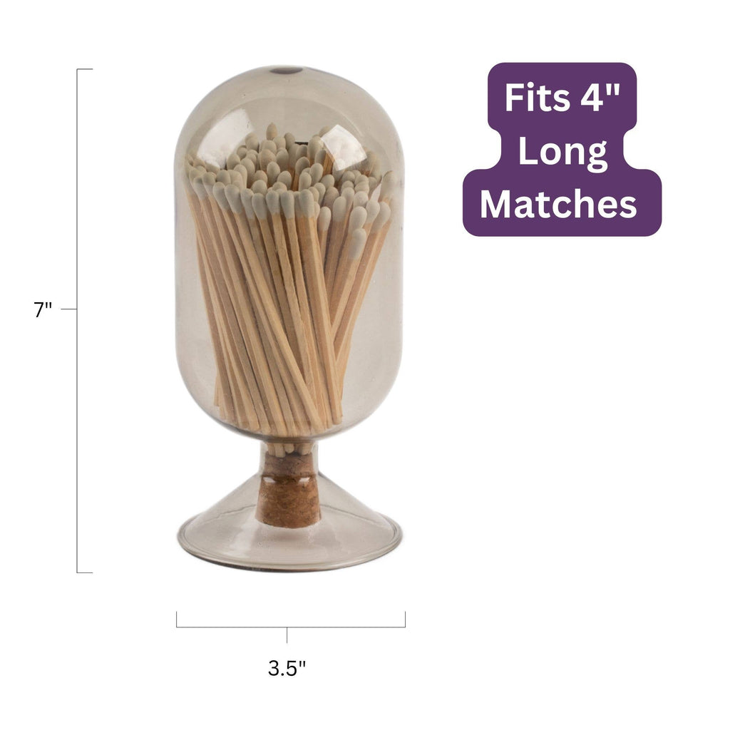 Smoke Glass Match Cloche - With White Matches
