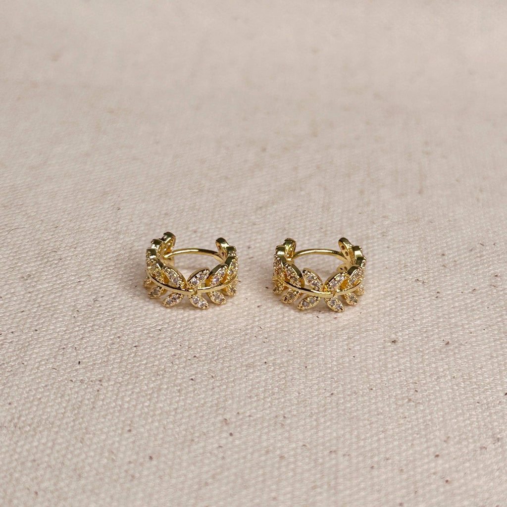 CZ Leaf Clicker Hoop Earrings