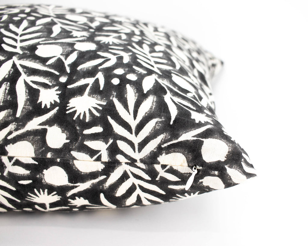 Aja Floral Block Print Faded Black Pillow Cover