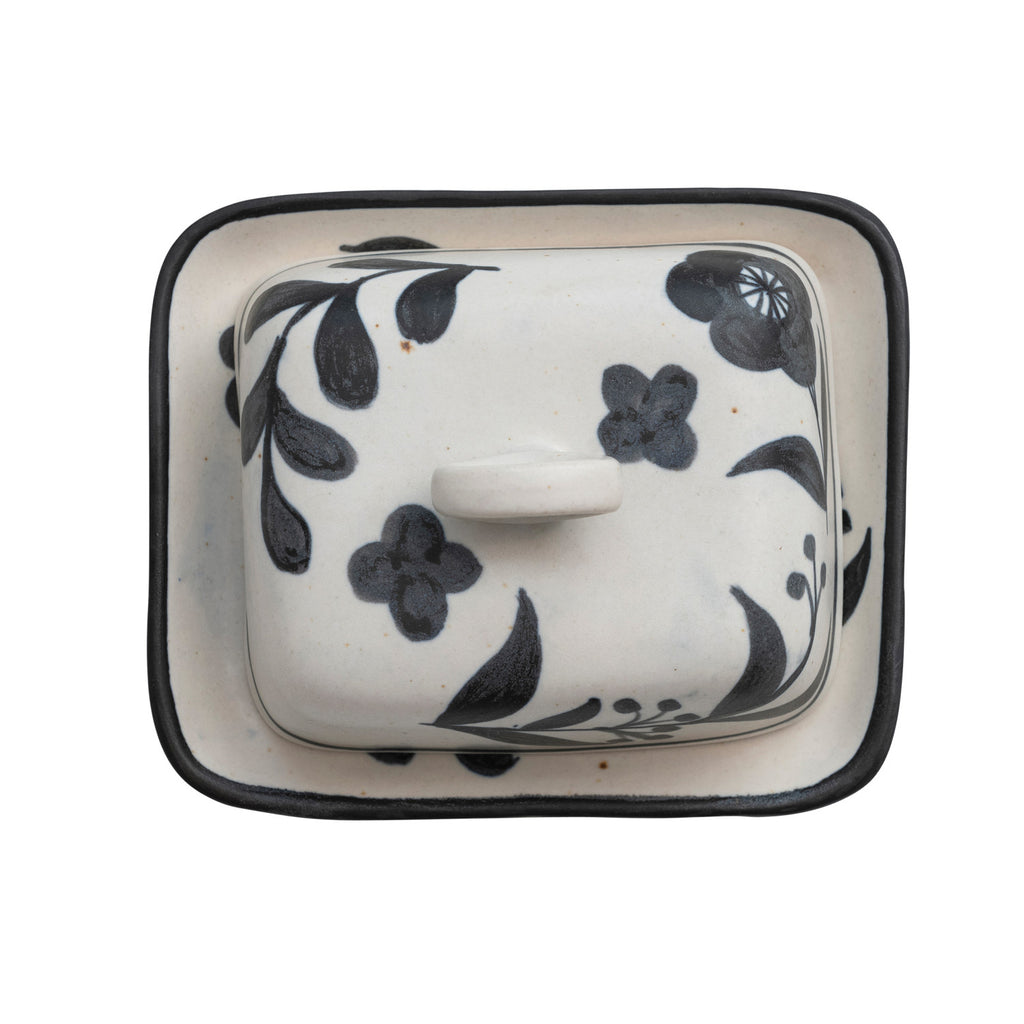 Hand-Painted Stoneware Butter Dish
