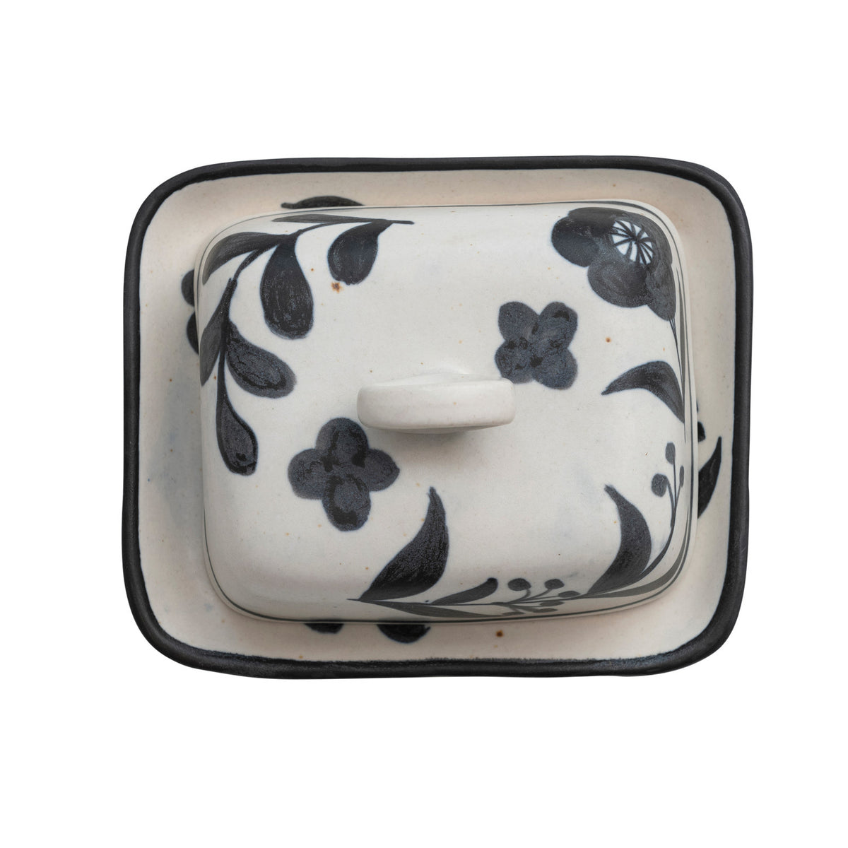 Hand-Painted Stoneware Butter Dish