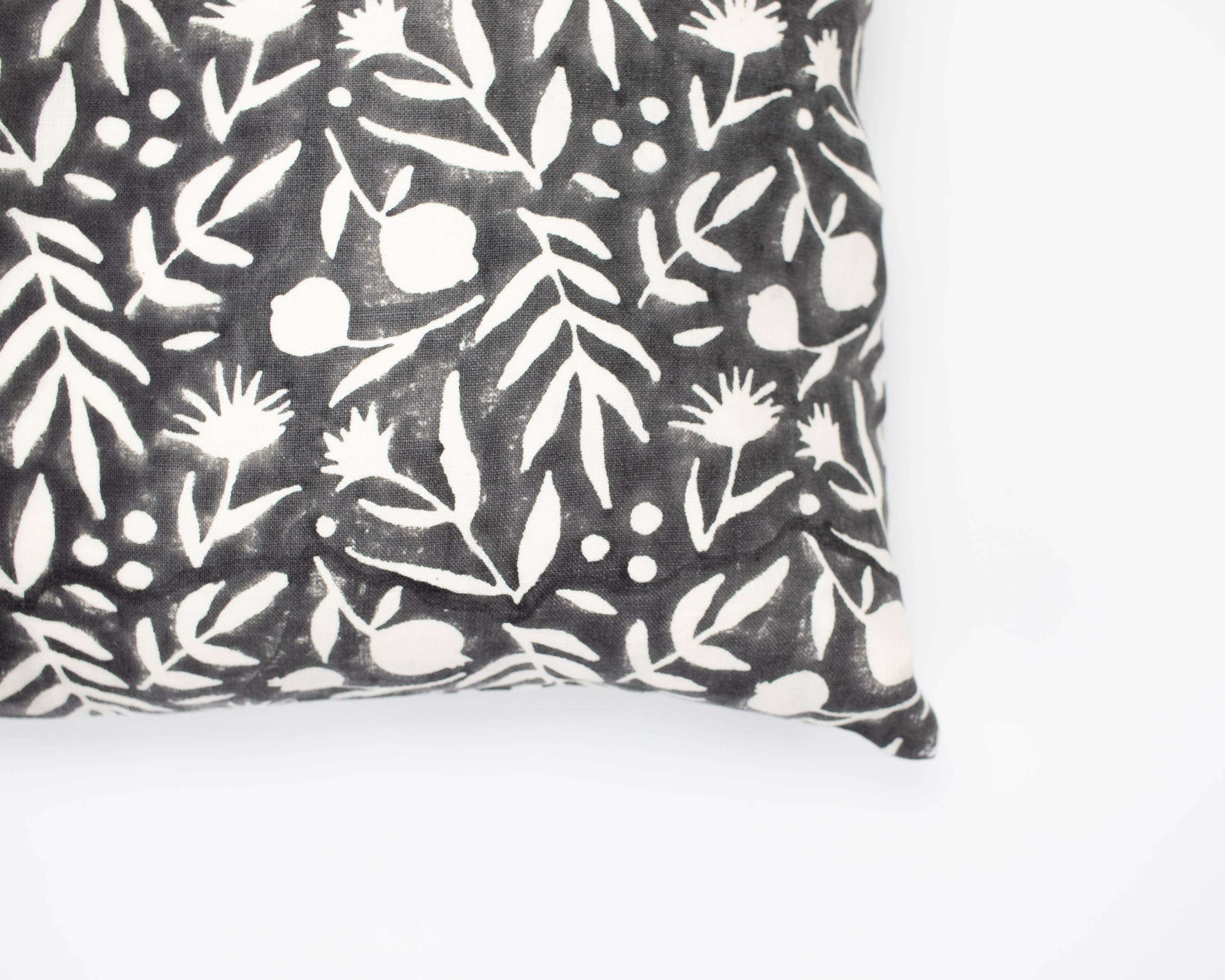 Aja Floral Block Print Faded Black Pillow Cover