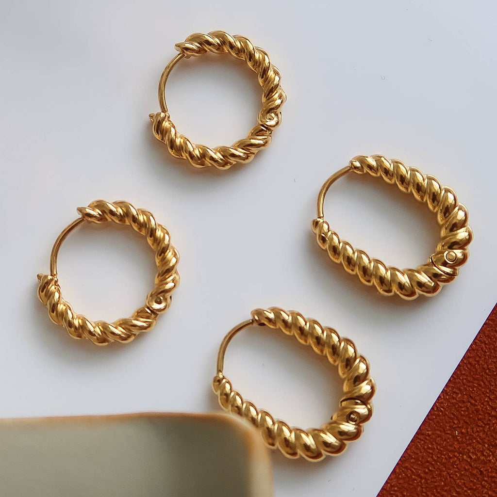 Cere 18K Gold Non-Tarnish Twisted Hoop Earrings