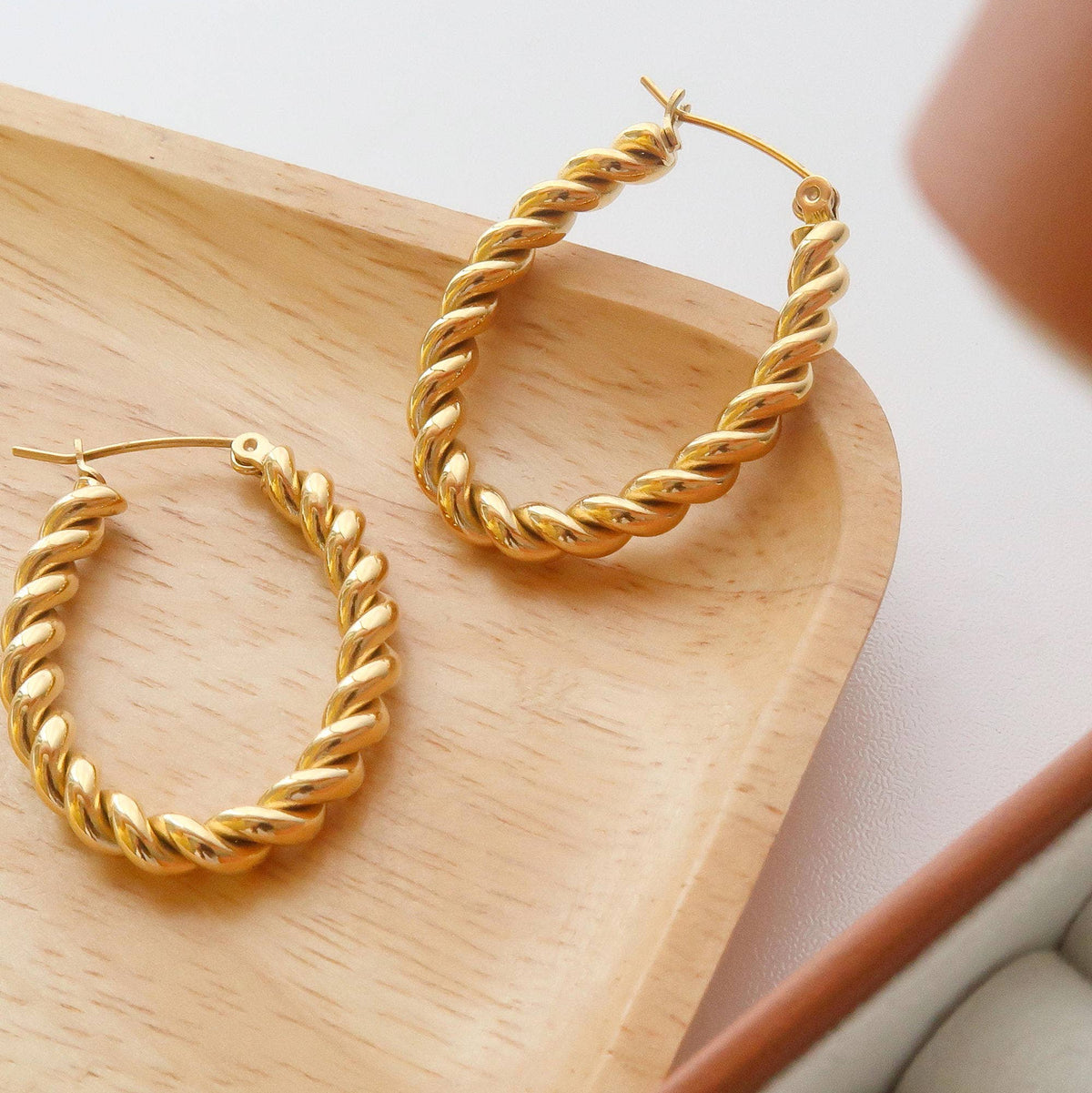Brook Gold Non-Tarnish Braided Hoop Earring