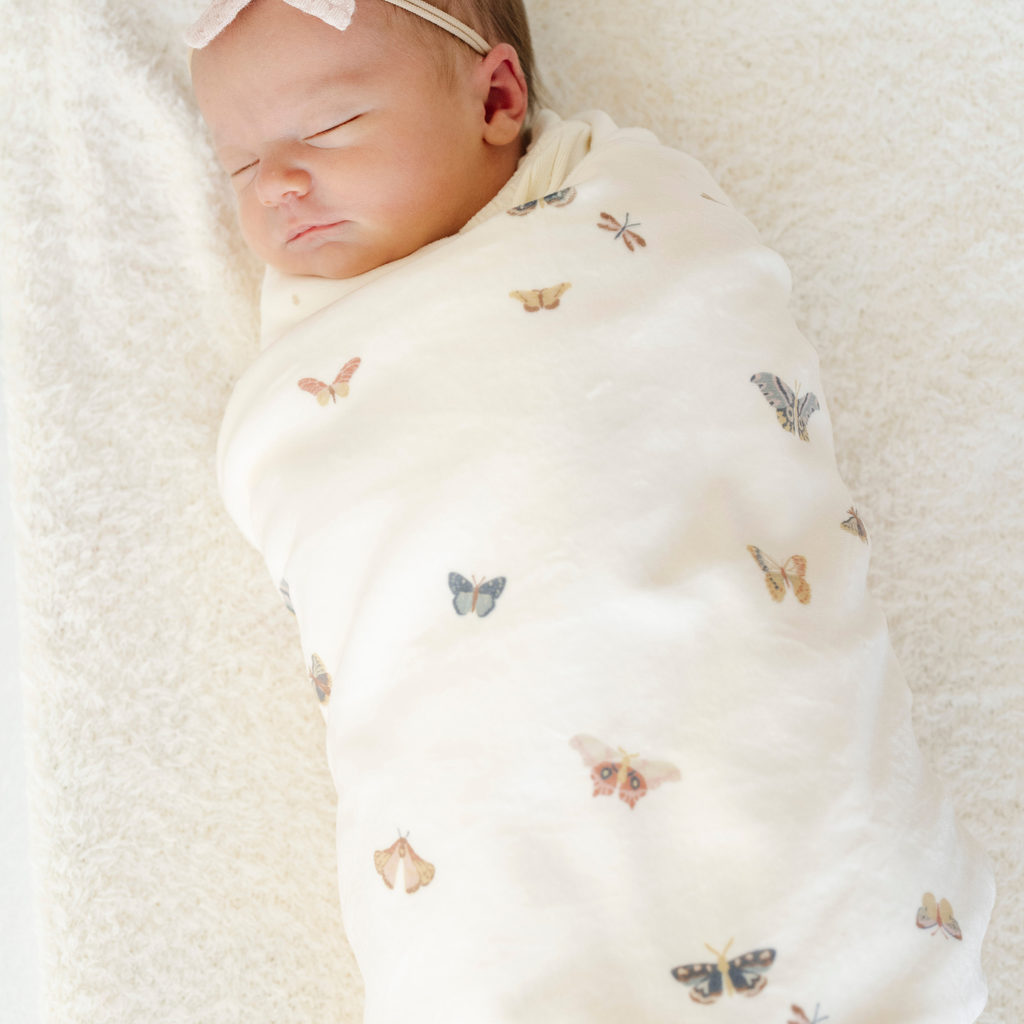 Minky Stretch Luxe Swaddle Blanket / Mushroom Print