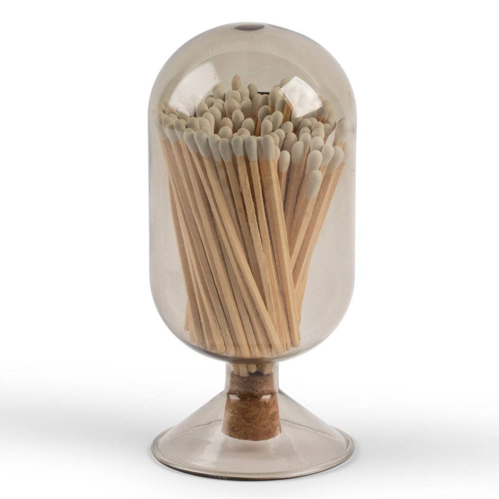 Smoke Glass Match Cloche - With White Matches