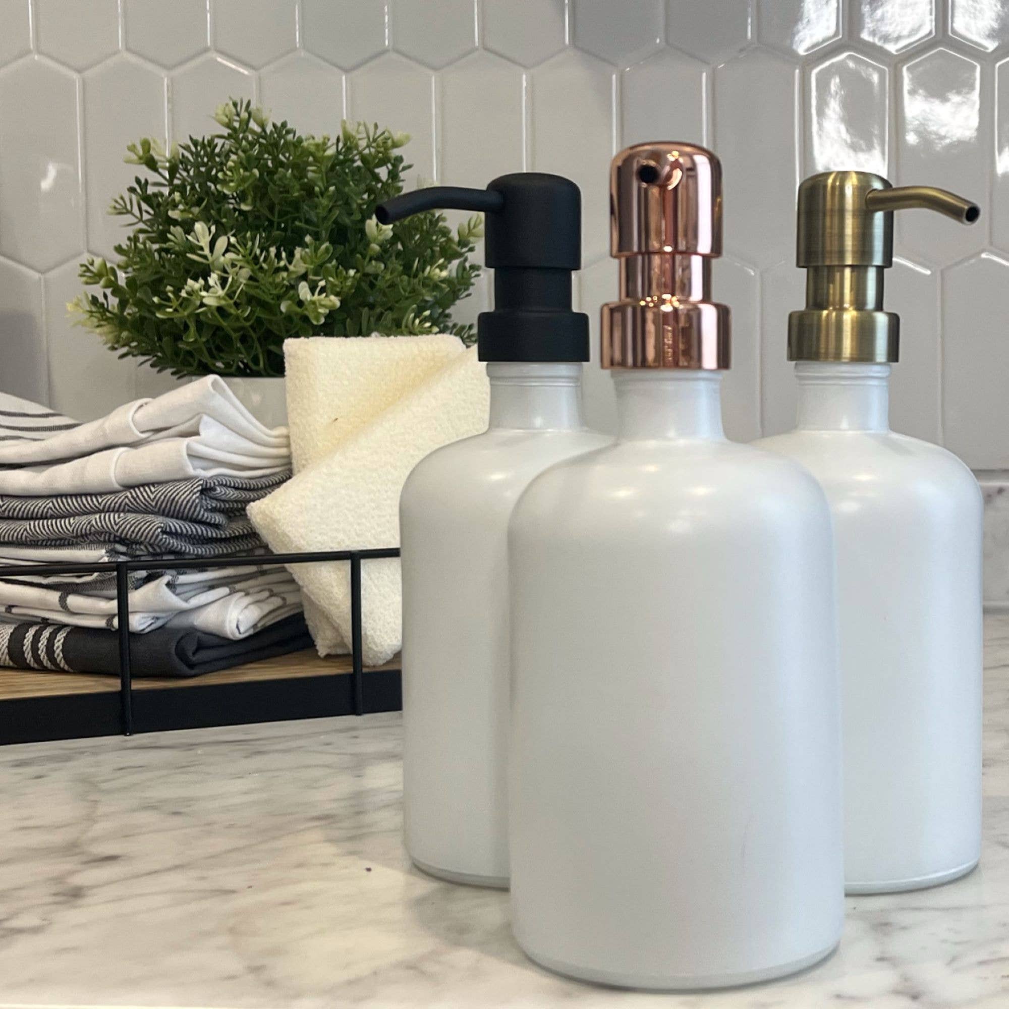 White Matte Glass Soap Dispenser