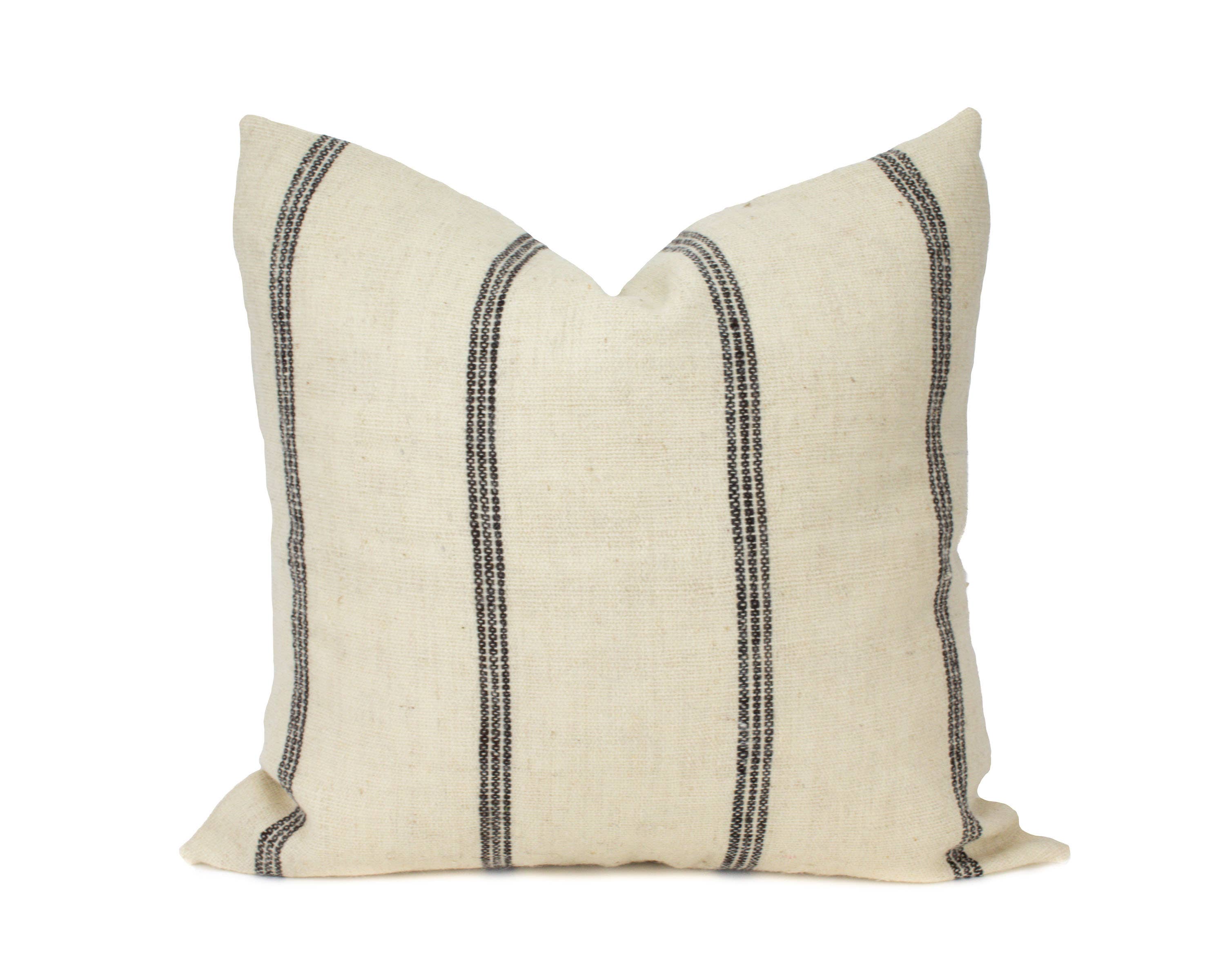 Priya Ivory & Dark Brown Indian Wool Pillow Cover