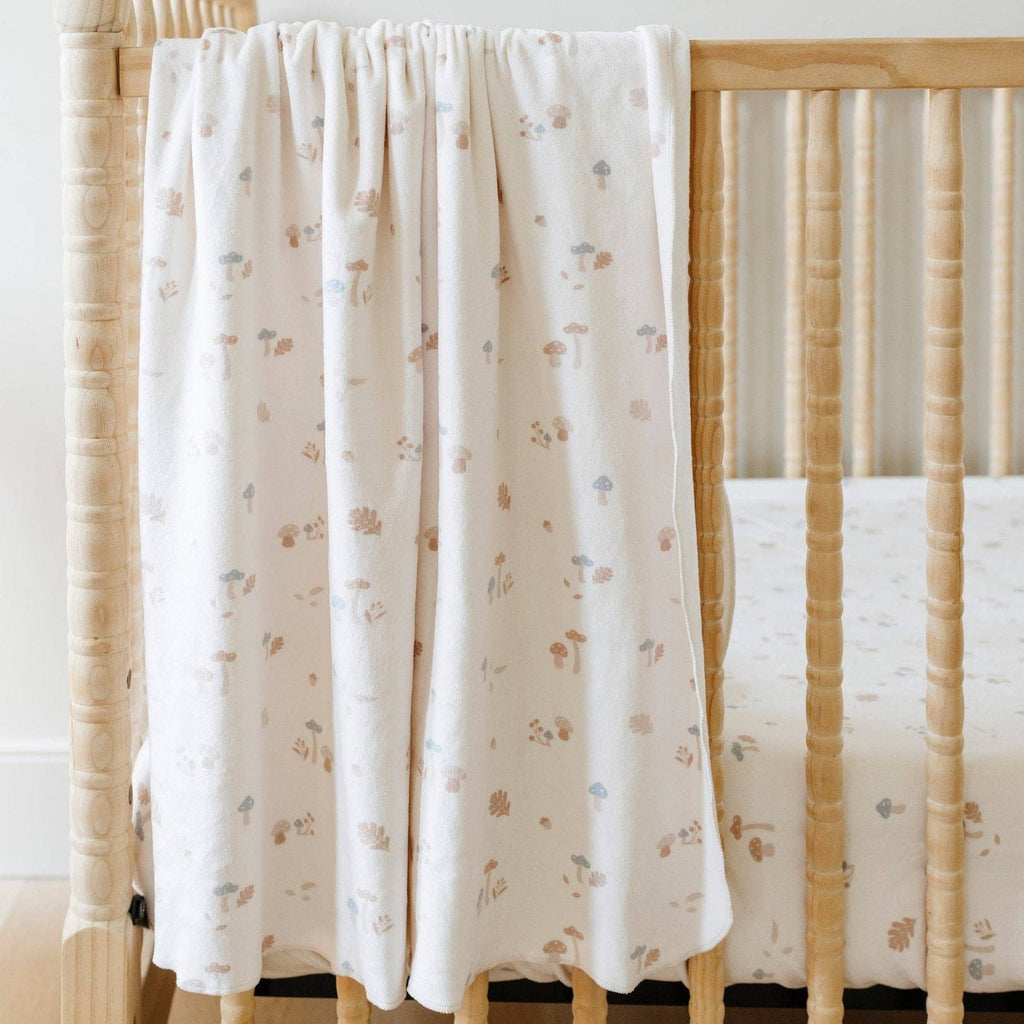 Minky Stretch Luxe Swaddle Blanket / Mushroom Print