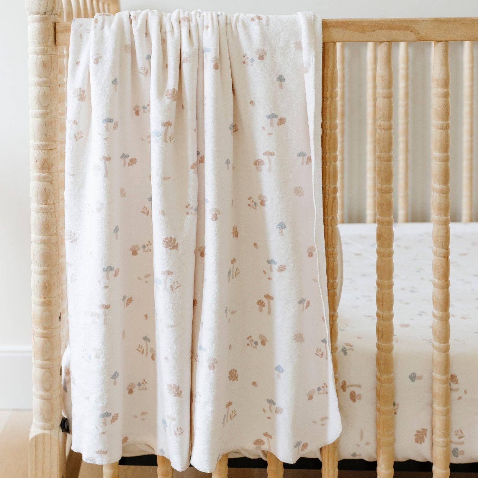 Minky Stretch Luxe Swaddle Blanket / Mushroom Print
