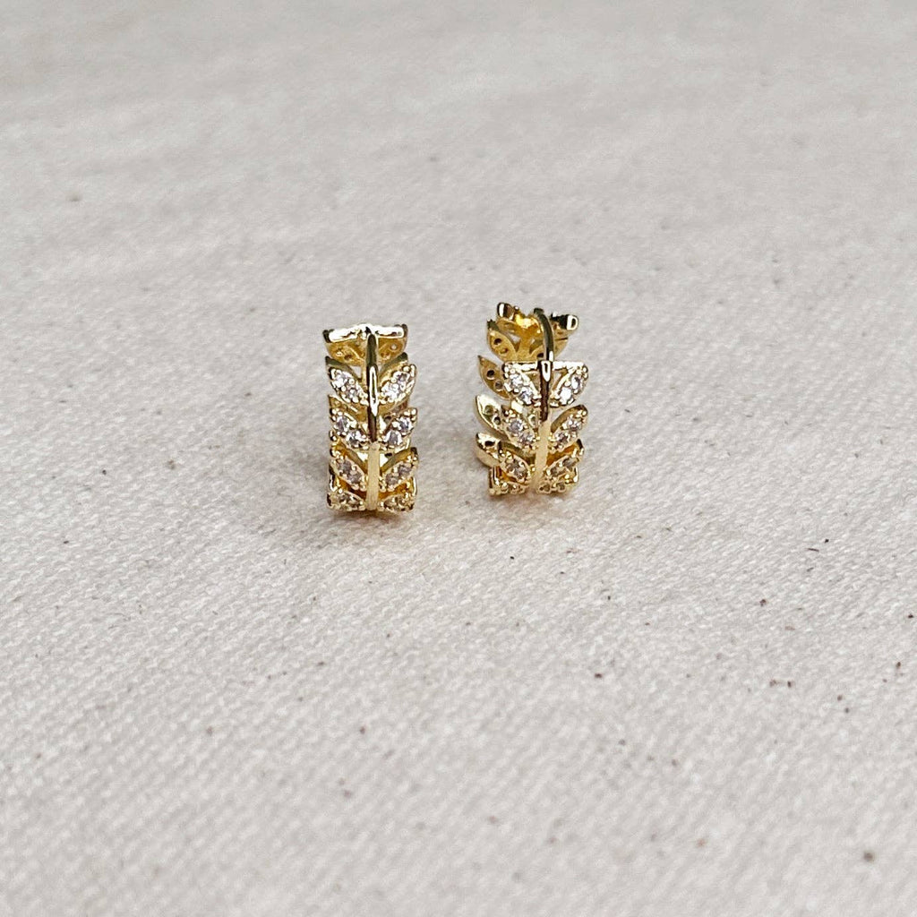 CZ Leaf Clicker Hoop Earrings