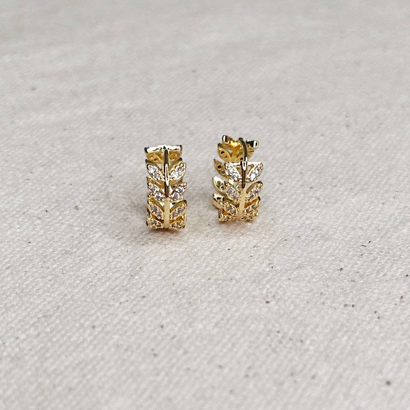 CZ Leaf Clicker Hoop Earrings