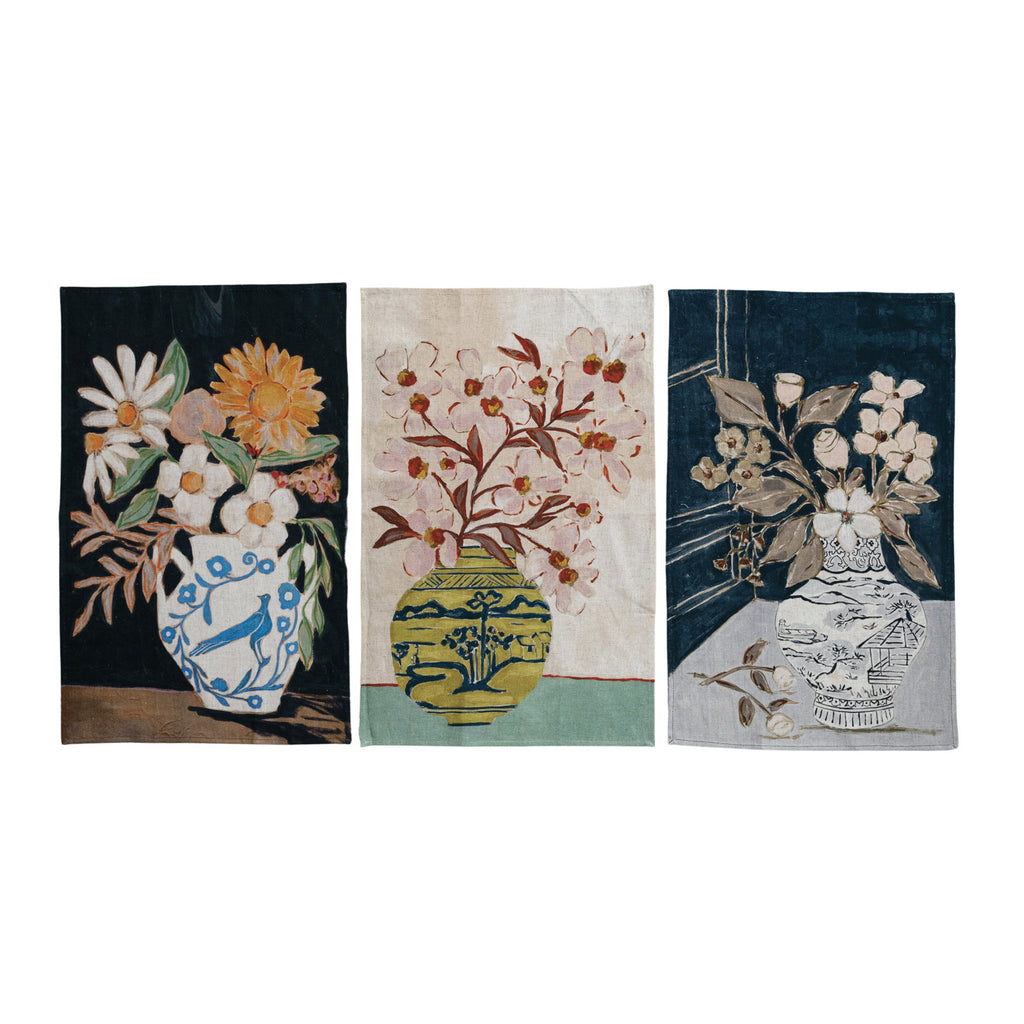 Cotton & Linen Tea Towel w Flowers