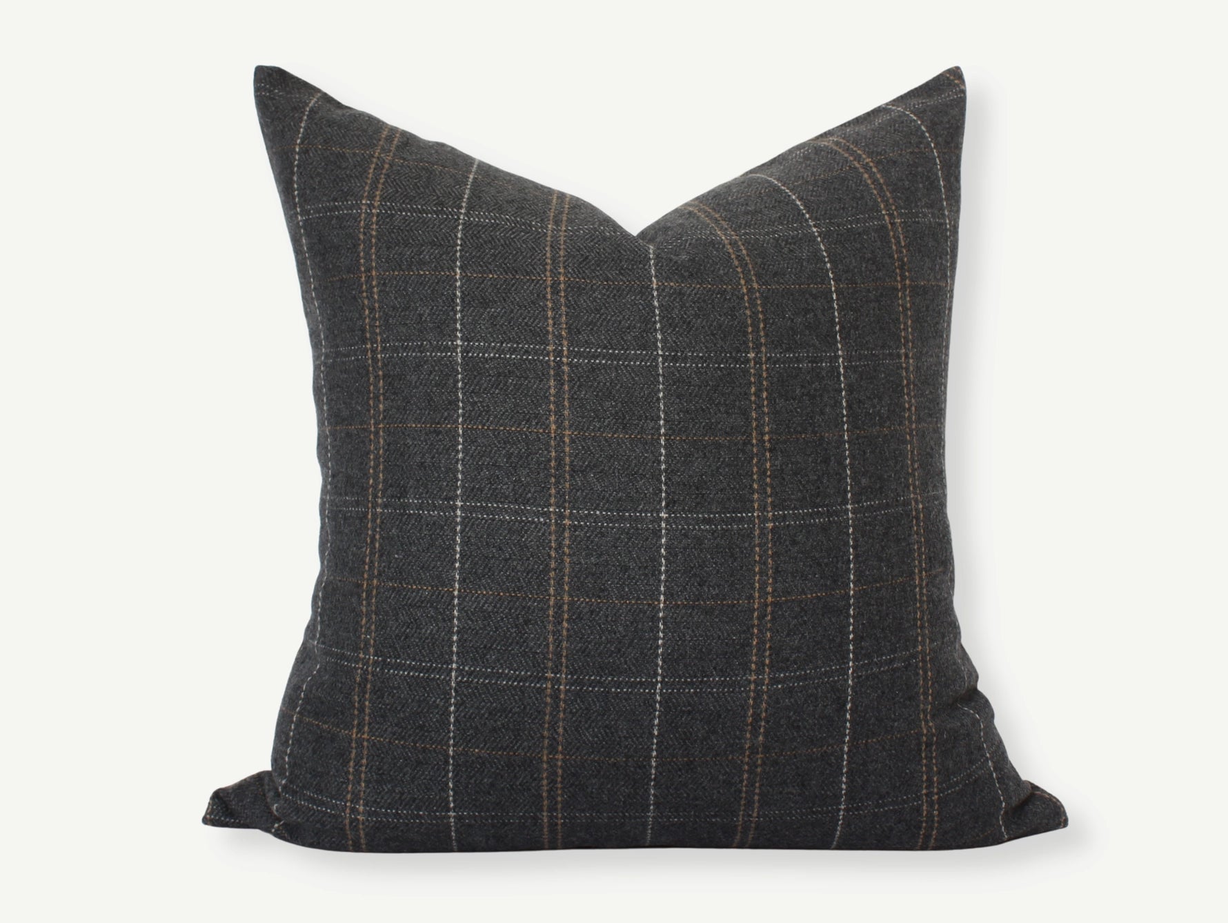 Dark Gray Wool Plaid Pillow Cover
