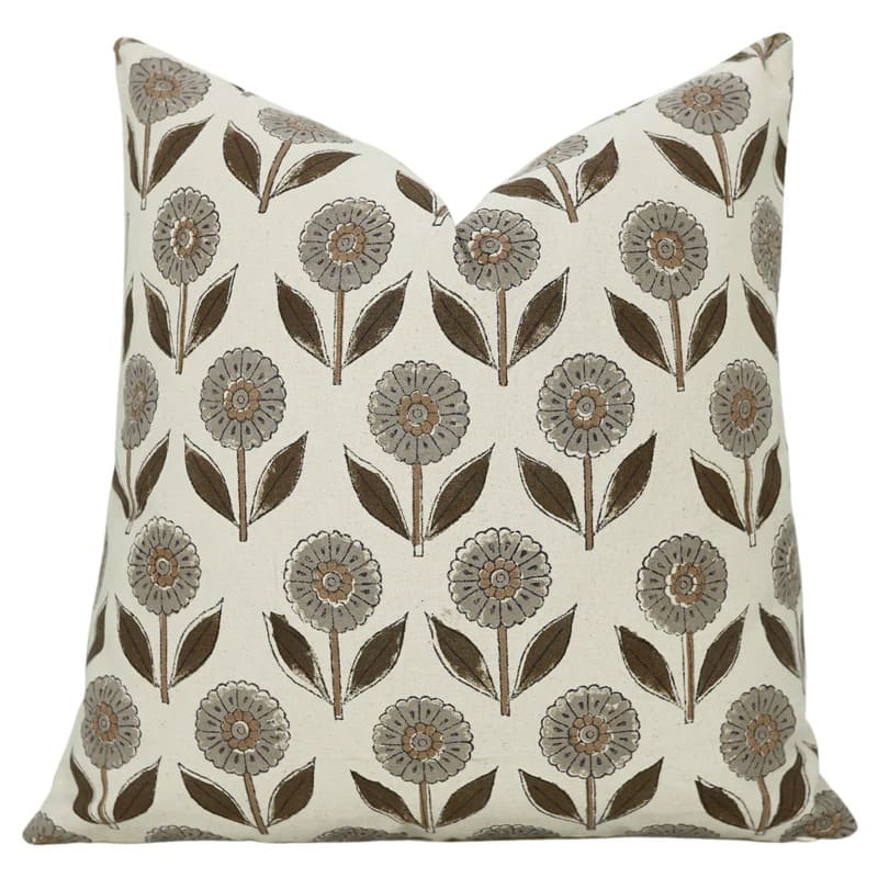Block Print Brown Floral Cushion Cover - Genda Push