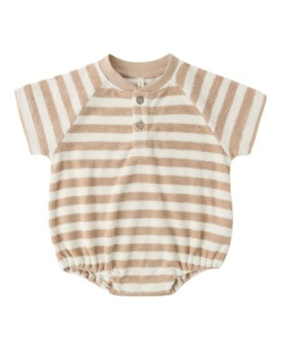 Terry Henley Romper - Latte Stripe