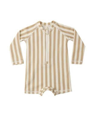 Longsleeve On-Piece Rashguard - Retro Latte Stripe